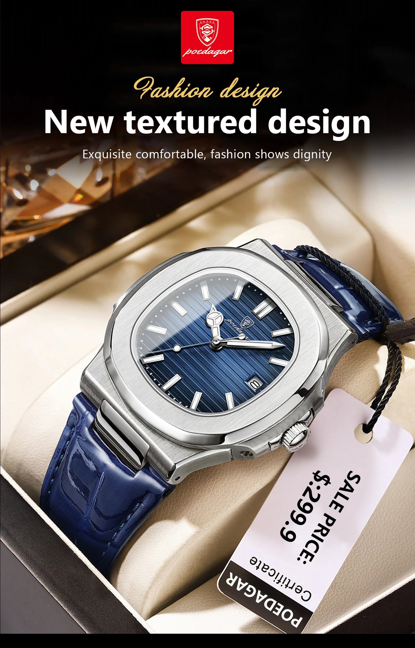 Reloj de pulsera POEDAGAR de lujo para hombre, relojes de cuero con fecha luminosa resistente al agua para hombre, reloj cuadrado deportivo para hombre, relojes casuales de cuarzo para hombre