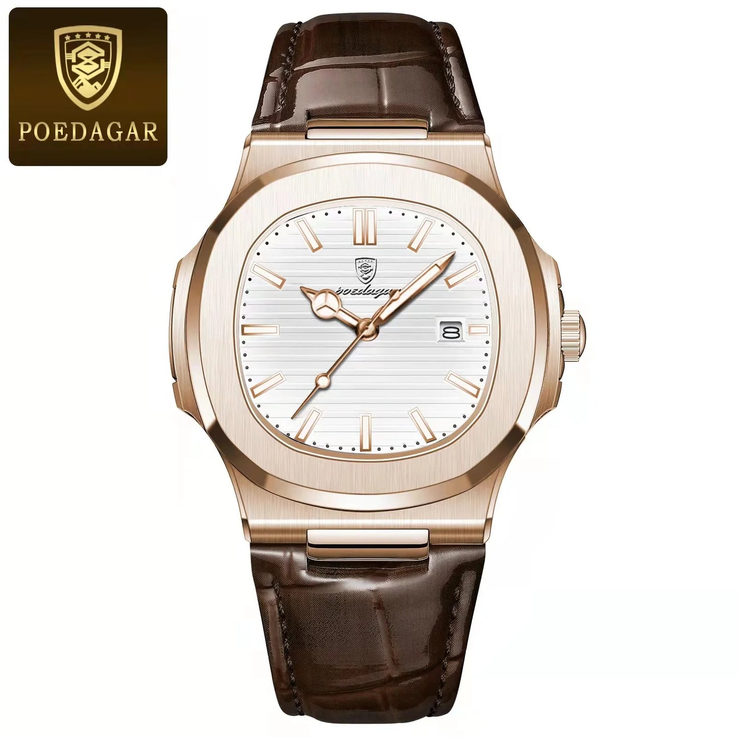 Reloj de pulsera POEDAGAR de lujo para hombre, relojes de cuero con fecha luminosa resistente al agua para hombre, reloj cuadrado deportivo para hombre, relojes casuales de cuarzo para hombre