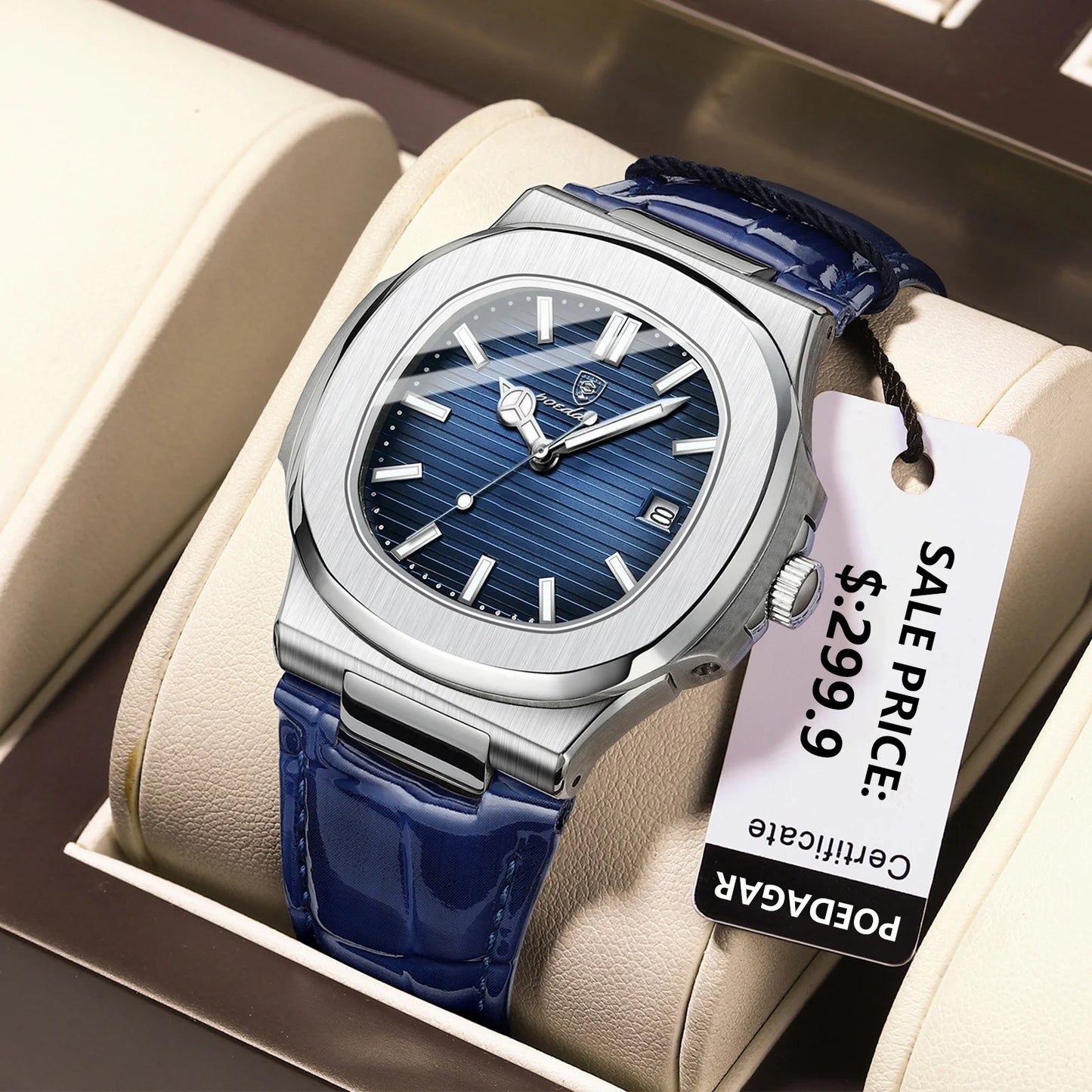 Reloj de pulsera POEDAGAR de lujo para hombre, relojes de cuero con fecha luminosa resistente al agua para hombre, reloj cuadrado deportivo para hombre, relojes casuales de cuarzo para hombre