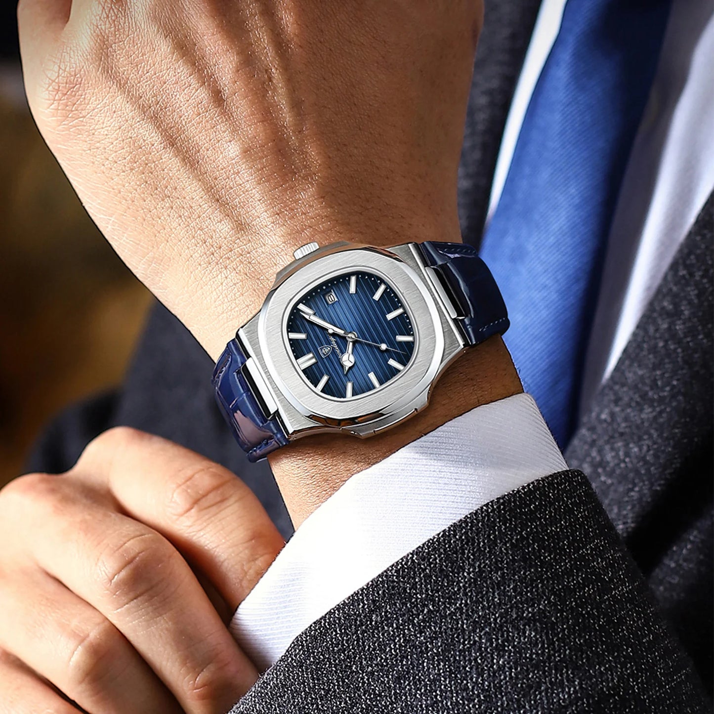 Reloj de pulsera POEDAGAR de lujo para hombre, relojes de cuero con fecha luminosa resistente al agua para hombre, reloj cuadrado deportivo para hombre, relojes casuales de cuarzo para hombre