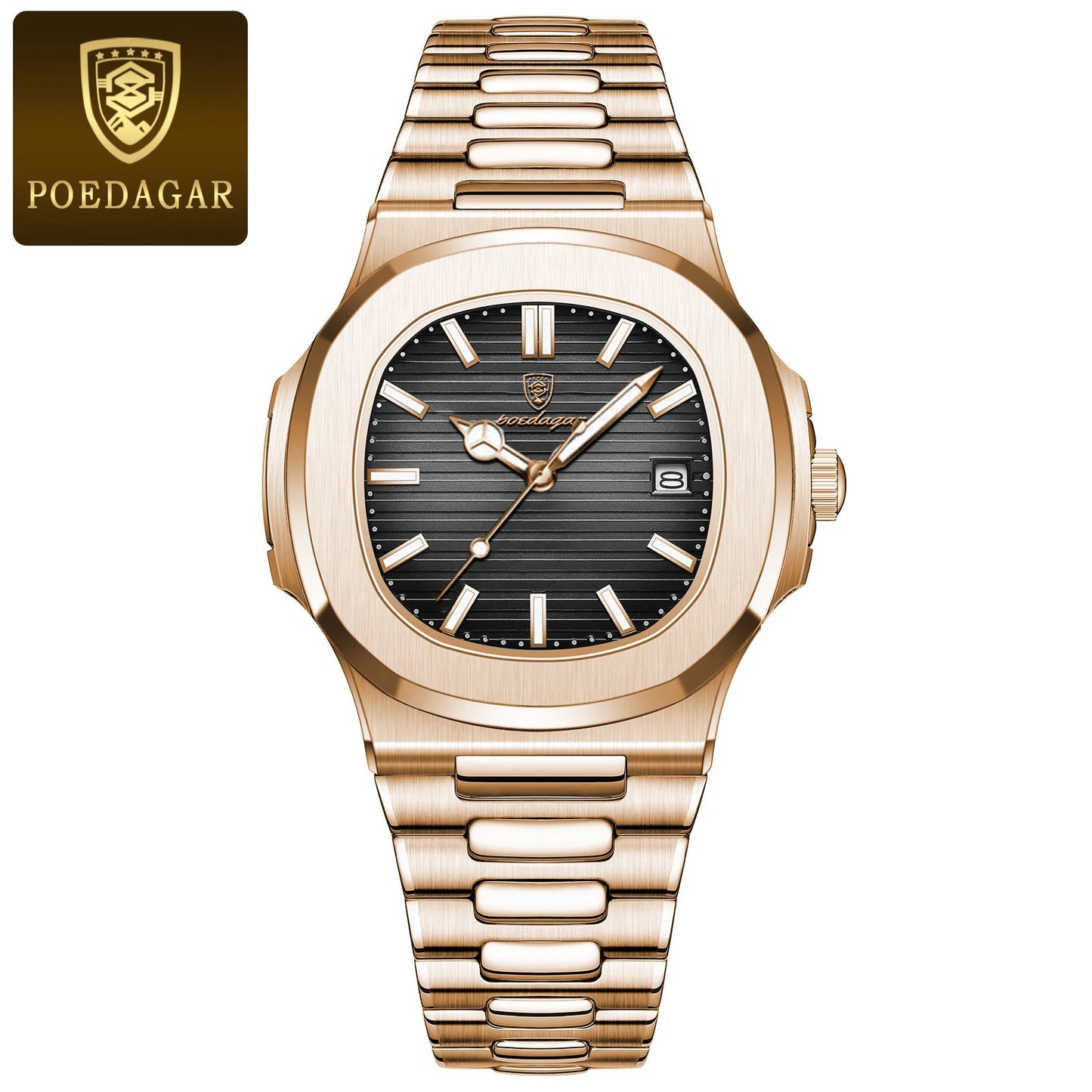Reloj de pulsera POEDAGAR de lujo para hombre, relojes de cuero con fecha luminosa resistente al agua para hombre, reloj cuadrado deportivo para hombre, relojes casuales de cuarzo para hombre