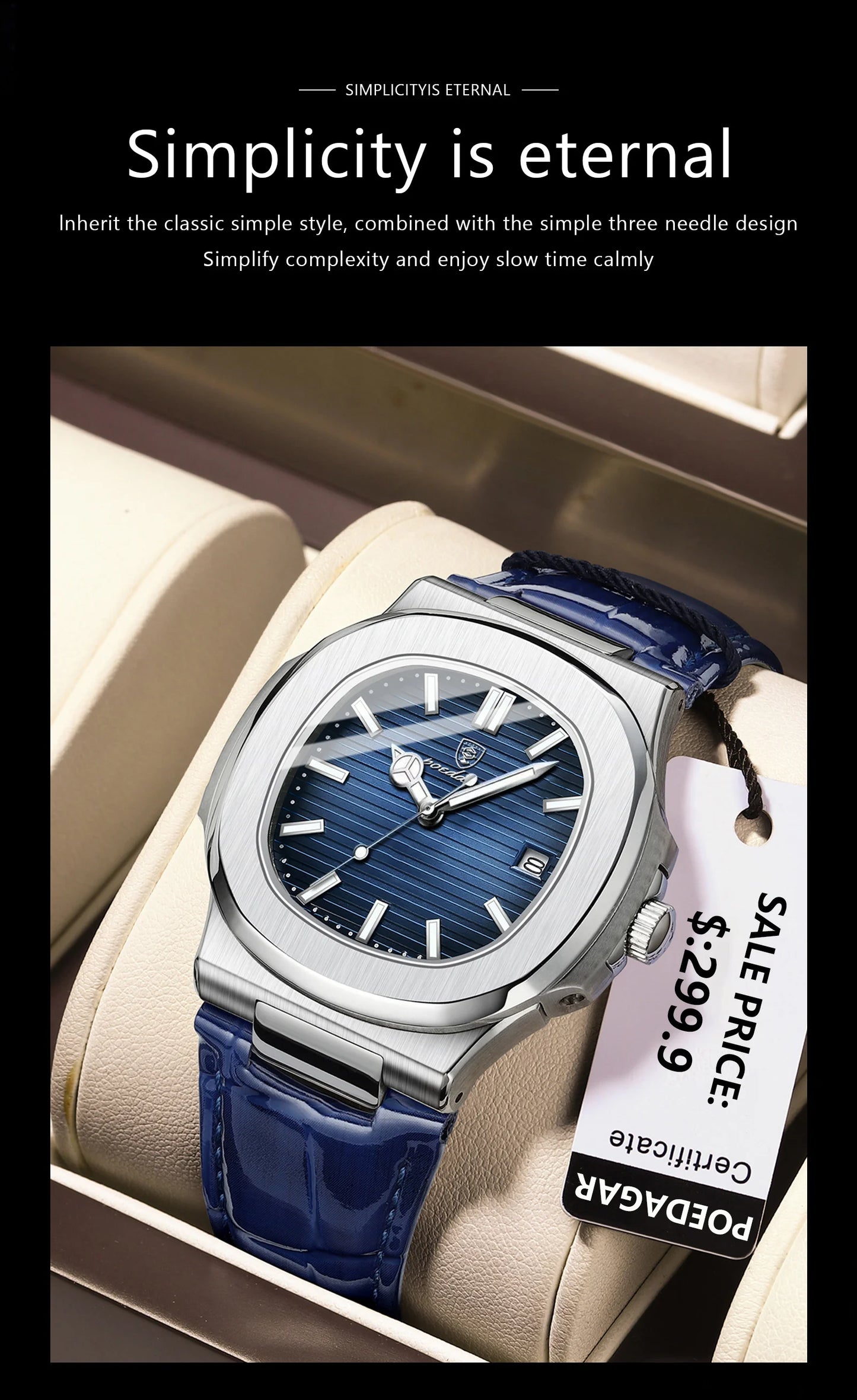 Reloj de pulsera POEDAGAR de lujo para hombre, relojes de cuero con fecha luminosa resistente al agua para hombre, reloj cuadrado deportivo para hombre, relojes casuales de cuarzo para hombre