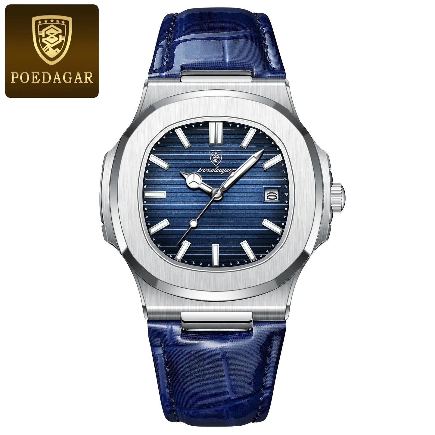 Reloj de pulsera POEDAGAR de lujo para hombre, relojes de cuero con fecha luminosa resistente al agua para hombre, reloj cuadrado deportivo para hombre, relojes casuales de cuarzo para hombre