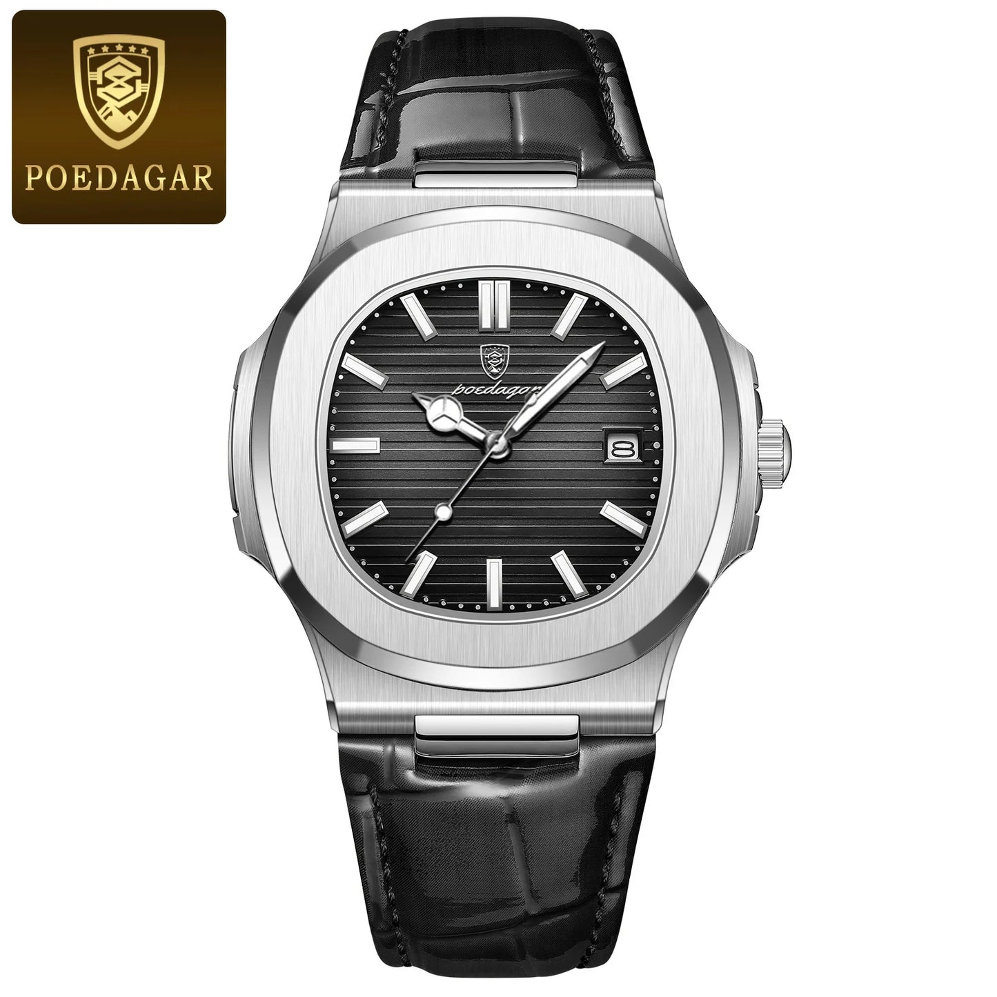 Reloj de pulsera POEDAGAR de lujo para hombre, relojes de cuero con fecha luminosa resistente al agua para hombre, reloj cuadrado deportivo para hombre, relojes casuales de cuarzo para hombre