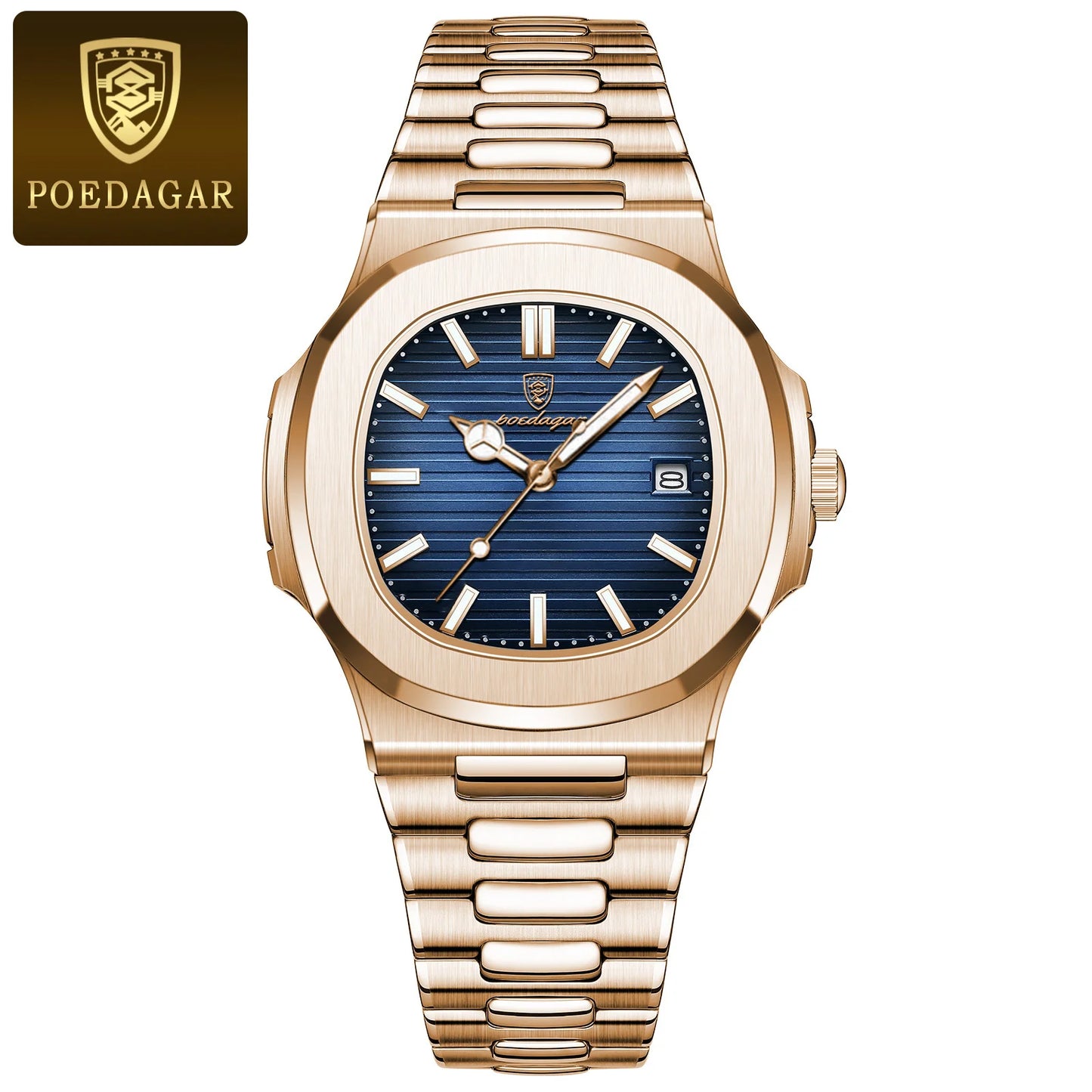 Reloj de pulsera POEDAGAR de lujo para hombre, relojes de cuero con fecha luminosa resistente al agua para hombre, reloj cuadrado deportivo para hombre, relojes casuales de cuarzo para hombre