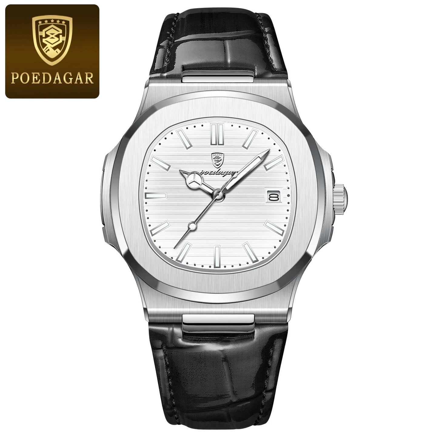 Reloj de pulsera POEDAGAR de lujo para hombre, relojes de cuero con fecha luminosa resistente al agua para hombre, reloj cuadrado deportivo para hombre, relojes casuales de cuarzo para hombre
