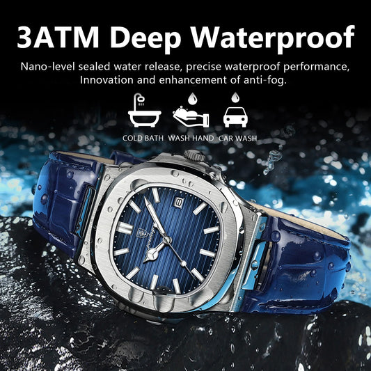 Reloj de pulsera POEDAGAR de lujo para hombre, relojes de cuero con fecha luminosa resistente al agua para hombre, reloj cuadrado deportivo para hombre, relojes casuales de cuarzo para hombre