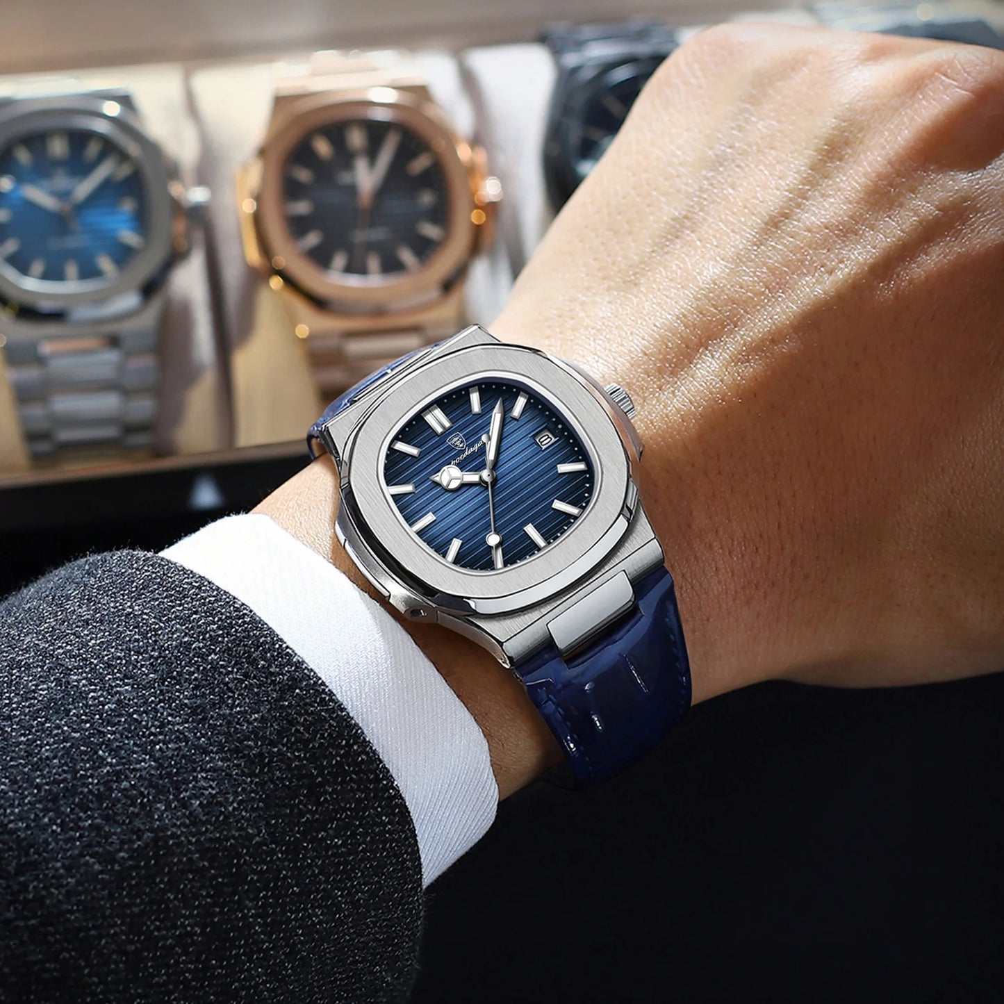 Reloj de pulsera POEDAGAR de lujo para hombre, relojes de cuero con fecha luminosa resistente al agua para hombre, reloj cuadrado deportivo para hombre, relojes casuales de cuarzo para hombre