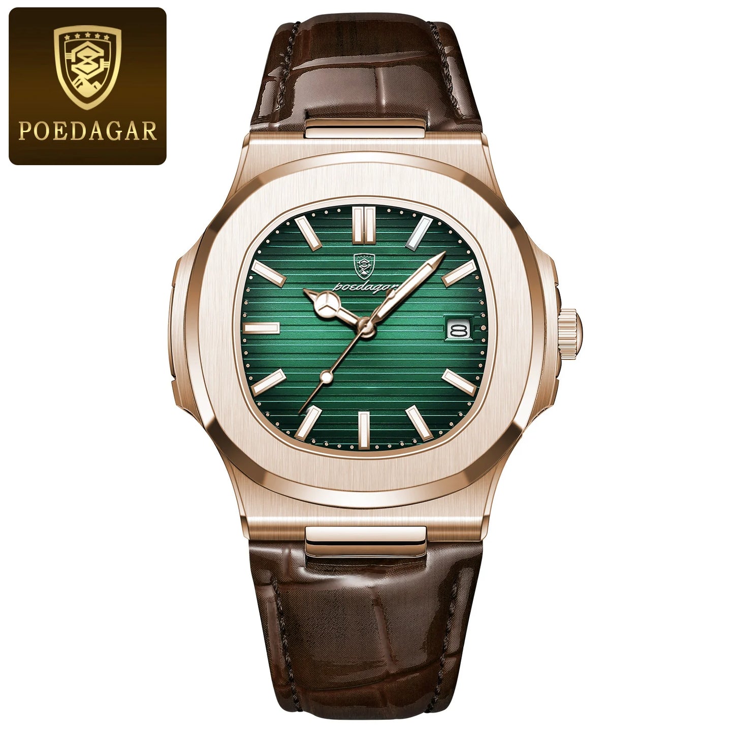 Reloj de pulsera POEDAGAR de lujo para hombre, relojes de cuero con fecha luminosa resistente al agua para hombre, reloj cuadrado deportivo para hombre, relojes casuales de cuarzo para hombre