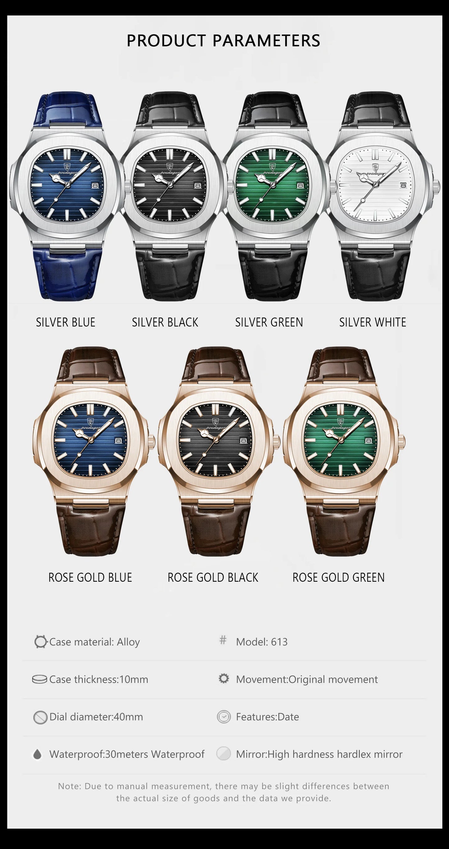 Reloj de pulsera POEDAGAR de lujo para hombre, relojes de cuero con fecha luminosa resistente al agua para hombre, reloj cuadrado deportivo para hombre, relojes casuales de cuarzo para hombre