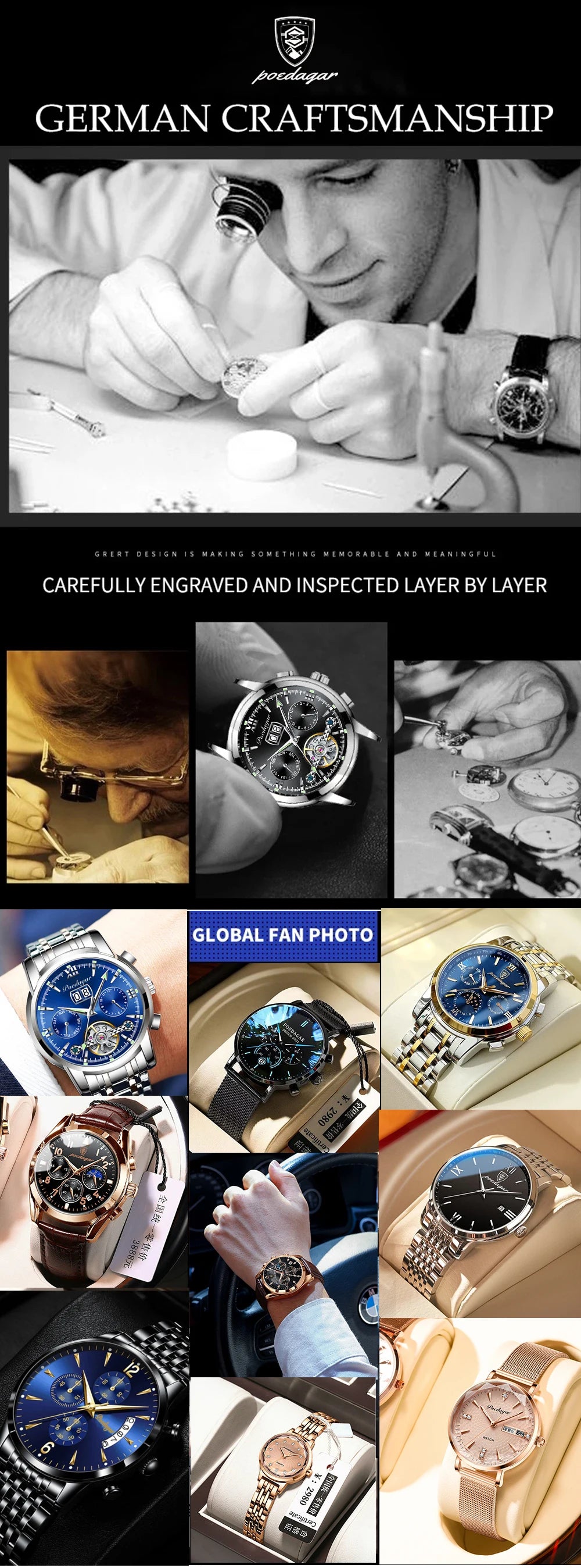 Reloj de pulsera POEDAGAR de lujo para hombre, relojes de cuero con fecha luminosa resistente al agua para hombre, reloj cuadrado deportivo para hombre, relojes casuales de cuarzo para hombre