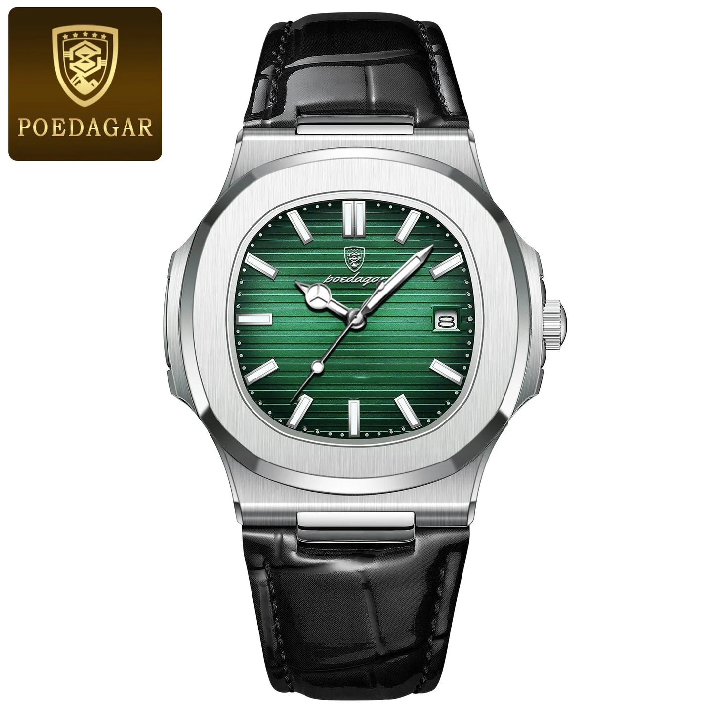 Reloj de pulsera POEDAGAR de lujo para hombre, relojes de cuero con fecha luminosa resistente al agua para hombre, reloj cuadrado deportivo para hombre, relojes casuales de cuarzo para hombre