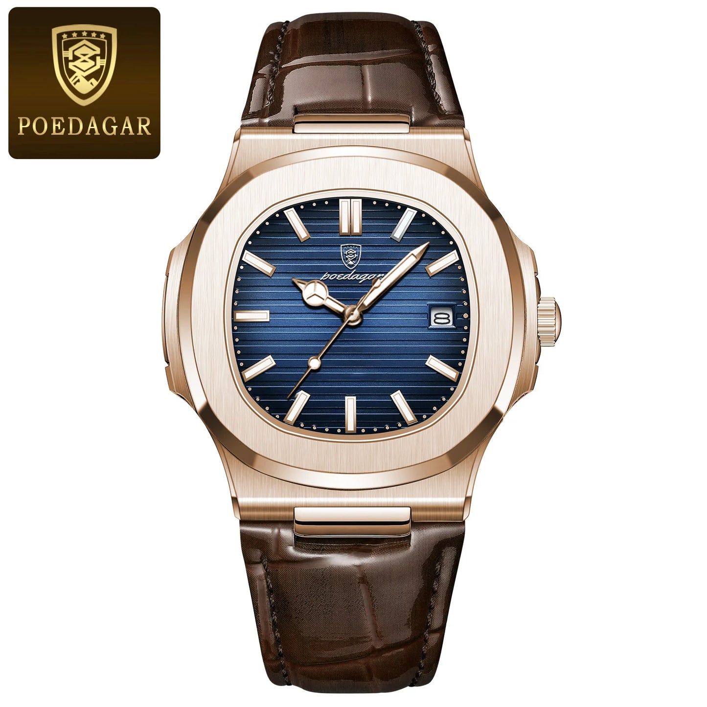 Reloj de pulsera POEDAGAR de lujo para hombre, relojes de cuero con fecha luminosa resistente al agua para hombre, reloj cuadrado deportivo para hombre, relojes casuales de cuarzo para hombre
