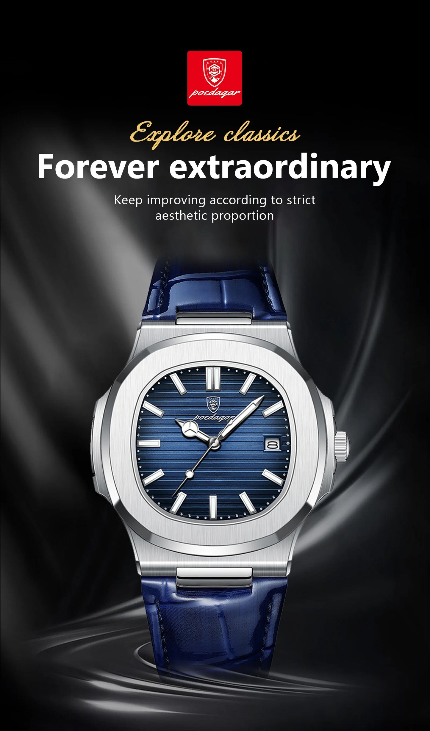 Reloj de pulsera POEDAGAR de lujo para hombre, relojes de cuero con fecha luminosa resistente al agua para hombre, reloj cuadrado deportivo para hombre, relojes casuales de cuarzo para hombre