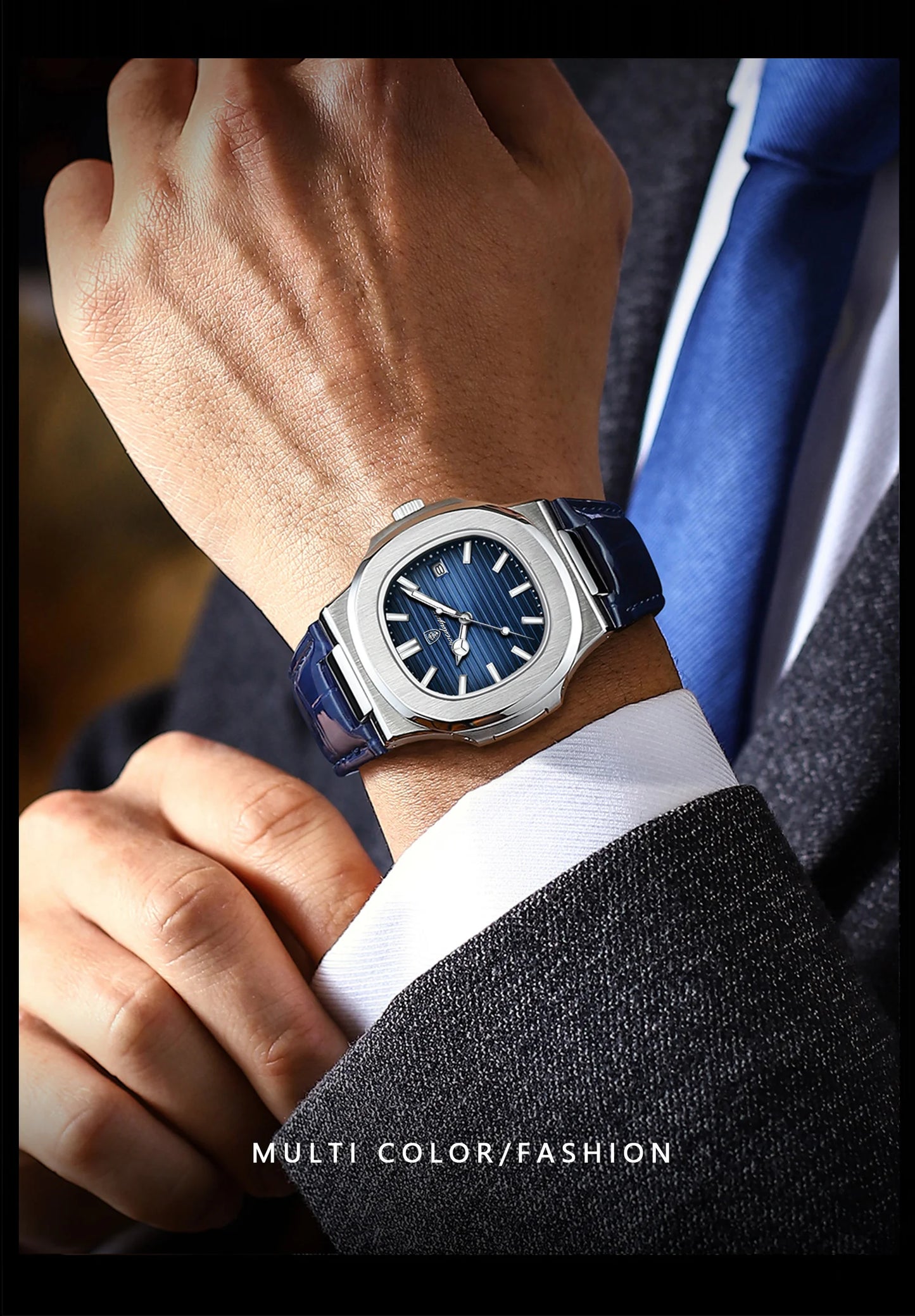 Reloj de pulsera POEDAGAR de lujo para hombre, relojes de cuero con fecha luminosa resistente al agua para hombre, reloj cuadrado deportivo para hombre, relojes casuales de cuarzo para hombre