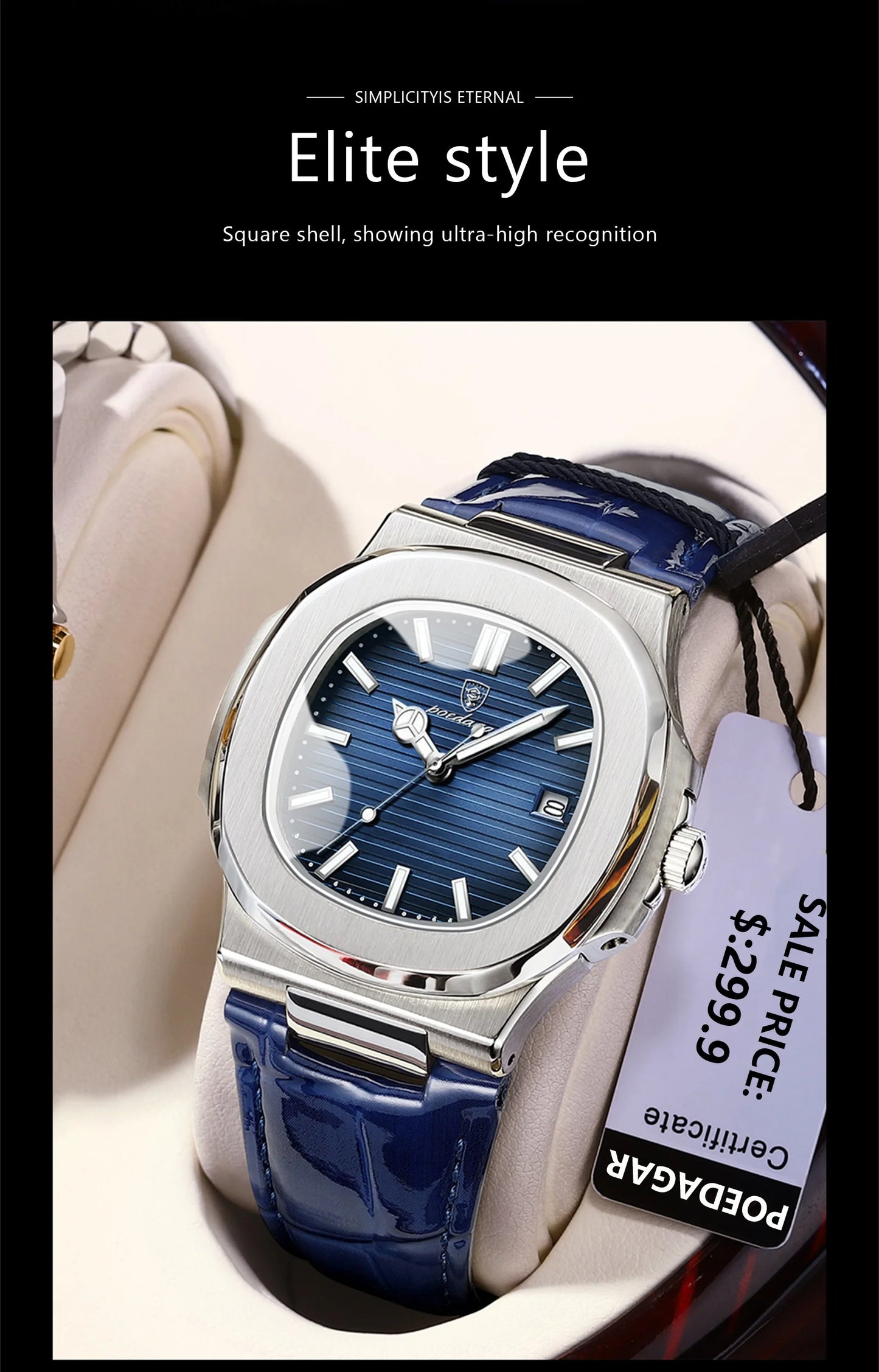 Reloj de pulsera POEDAGAR de lujo para hombre, relojes de cuero con fecha luminosa resistente al agua para hombre, reloj cuadrado deportivo para hombre, relojes casuales de cuarzo para hombre
