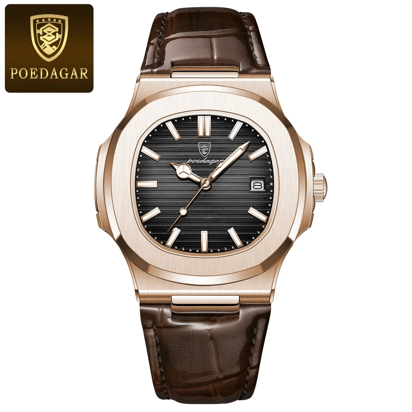 Reloj de pulsera POEDAGAR de lujo para hombre, relojes de cuero con fecha luminosa resistente al agua para hombre, reloj cuadrado deportivo para hombre, relojes casuales de cuarzo para hombre